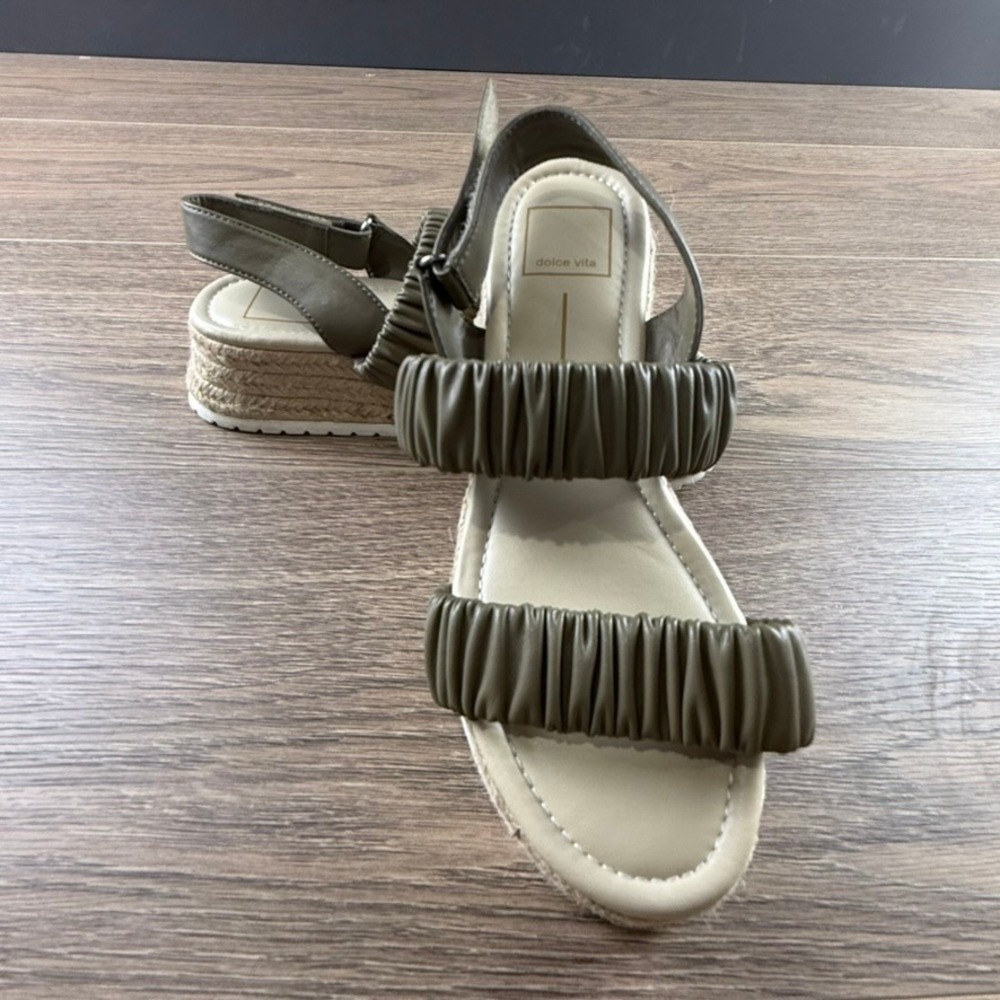 Dolce Vita Mizza Espadrille Platform Sandal Olive Green Size 6 Ruched Summer